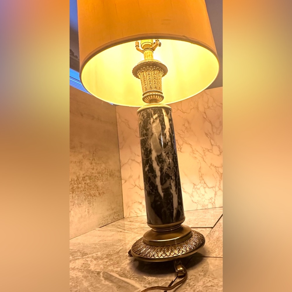 Vintage Frederick Cooper Brass Marble Table Lamp Column